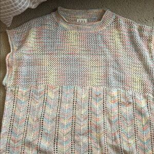 POL Pastel Multicolor Open-Weave Crewneck Sweater